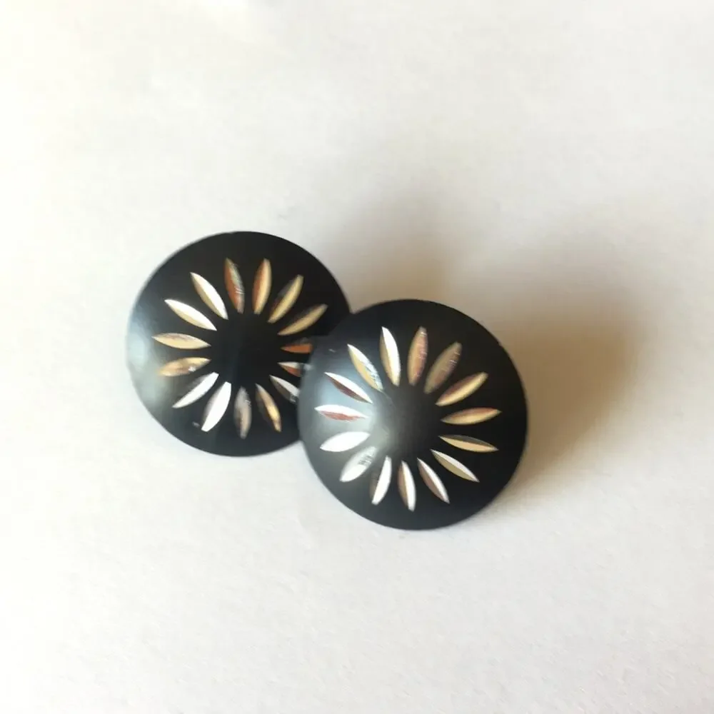 Laser cut black and silver metal post earrings